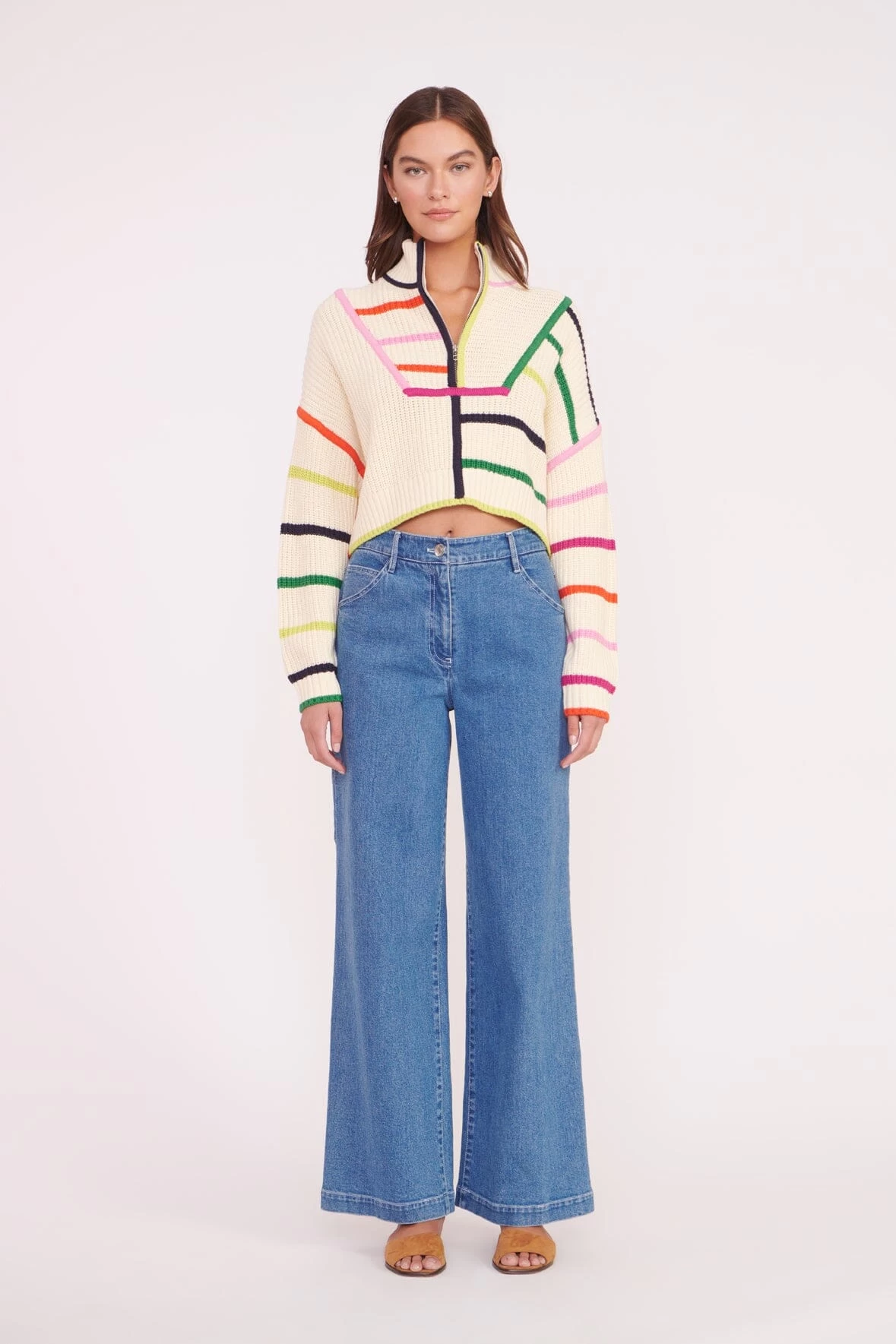 CROPPED HAMPTON SWEATER | CREAM RAINBOW MULTI 2 CROPPED HAMPTON SWEATER | CREAM RAINBOW MULTI - Image 2