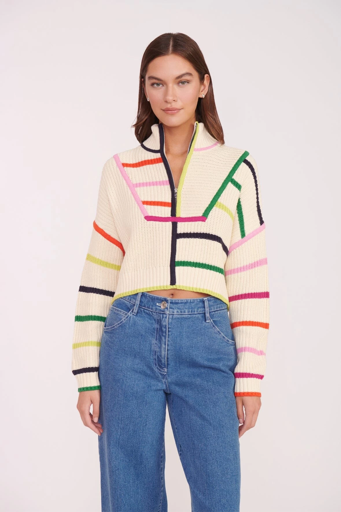 CROPPED HAMPTON SWEATER | CREAM RAINBOW MULTI 1 CROPPED HAMPTON SWEATER | CREAM RAINBOW MULTI