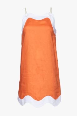 RENATA DRESS | TANGERINE WHITE -Chic Style Shop STAUD RENATA DRESS TANGERINE WHITE SPRING ECOM 22 4
