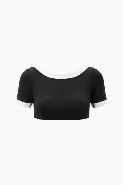 LILY SHORT SLEEVE BIKINI TOP | BLACK WHITE -Chic Style Shop STAUD LILYSHORTBIKINI TOP BLACKWHITE SUPF 23 ECOM 1 1