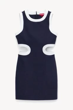 MINI DOLCE DRESS | NAVY WHITE -Chic Style Shop STAUD MINI DOLCE DRESS NAVY WHITE SPRING 23 ECOM 1