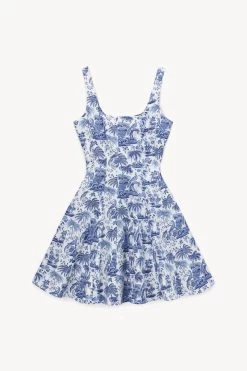 MINI WELLS DRESS | BLUE TOILE 10 MINI WELLS DRESS | BLUE TOILE -Chic Style Shop STAUD MINI WELLS DRESS BLUE TOILE SPRING 23 ECOM 1