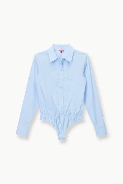 TWIGGY BODYSUIT | FRENCH BLUE -Chic Style Shop STAUD TWIGGYBODYSUIT WOVENSHIRT FRENCHBLUE FALL 23 ECOM 1