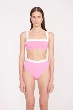 DEVON HIGH RISE BIKINI BOTTOM | CORAL PINK WHITE