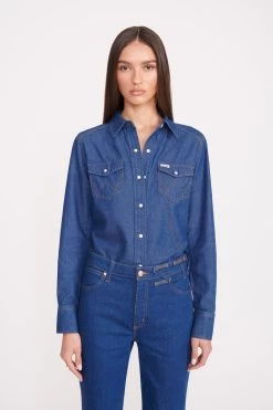 STAUD + WRANGLER THE WESTERN SHIRT | DARK RINSE -Chic Style Shop Wrangler 0972 web