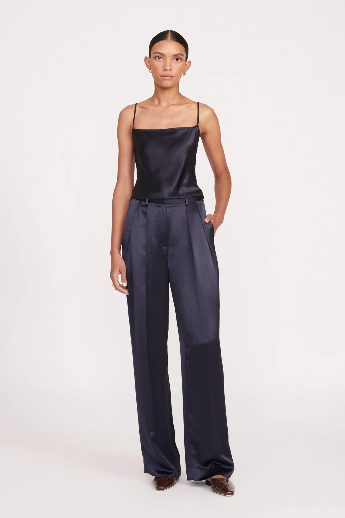 LUISA PANT | NAVY SATIN 1 LUISA PANT | NAVY SATIN