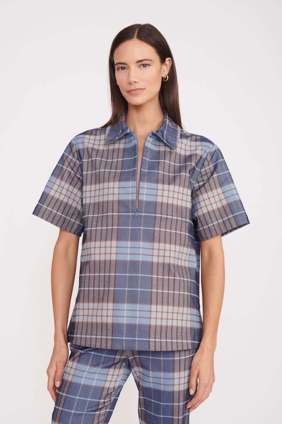 THELMA TOP | FRENCH BLUE MEGA PLAID 1 THELMA TOP | FRENCH BLUE MEGA PLAID